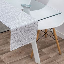 Chemin de table en vinyle anti-tache aspect bambou gris, dim. 180 x 35 cm | Nappes françaises
