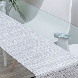Chemin de table gris aspect bambou, vinyle tissé antitache lavable et déperlant | Nappes françaises