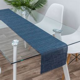Table runner woven vinyl blue bamboo | Franse Tafelkleden