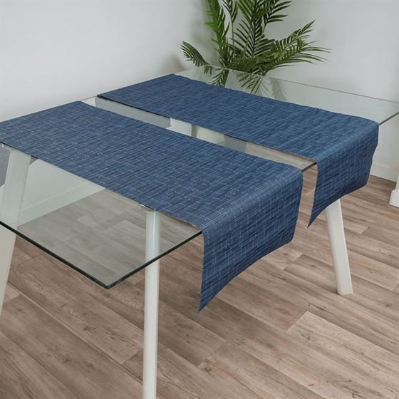 Tischläufer aus gewebtem Vinyl blauer Bambus | Franse Tafelkleden