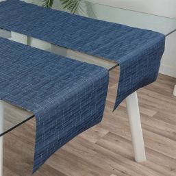 Table runner blue bamboo look, anti-stain vinyl washable. In the size 135 x 40 cm | Franse Tafelkleden