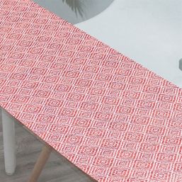 Water-repellent table runner made of woven vinyl. rouge with mosaic, non-slip and washable | French Tablecloths