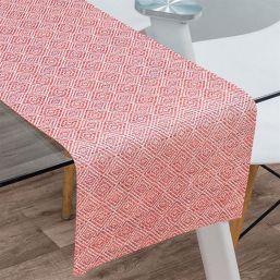 Chemin de table rouge avec mosaïque, vinyle tissé antitache lavable et hydrofuge | Nappes françaises