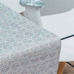 Table runner blue with mosaic, anti-stain woven vinyl washable and water repellent | French Tablecloths