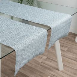 Chemin de table bleu avec mosaïque, vinyle antitache lavable. Au format 135 x 40 cm | Franse Tafelkleden