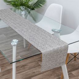 Table runner taupe with square motif 180 x 35 cm