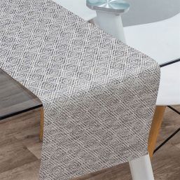 Chemin de table en vinyle antitache taupe avec mosaïque, dim. 180 x 35 cm | Franse Tafelkleden