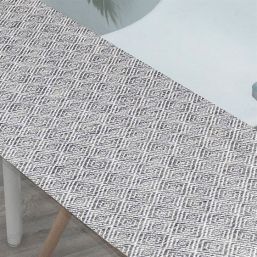 Water-repellent table runner made of woven vinyl. taupe with mosaic, non-slip and washable | French Tablecloths