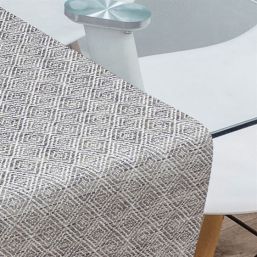 Chemin de table taupe avec mosaïque, vinyle tissé antitache lavable et hydrofuge | Nappes françaises