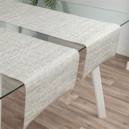 Chemin de table taupe avec mosaïque, vinyle anti-tache lavable. Au format 135 x 40 cm | Franse Tafelkleden