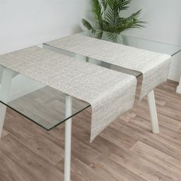 Tischläufer taupe mit quadratischem Motiv 135 x 40 cm