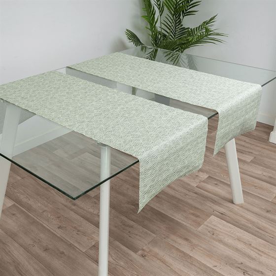 Tischläufer grün mit quadratischem Motiv 135 x 40 cm