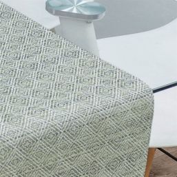 Wasserabweisender Tischläufer aus gewebtem Vinyl. grün mit Mosaik, rutschfest und abwaschbar | Französische Tischdecken