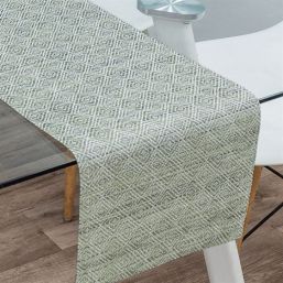 Tischläufer grün mit Mosaik, schmutzabweisendes Vinyl, waschbar. In der Größe 180 x 35 cm | Franse Tafelkleden