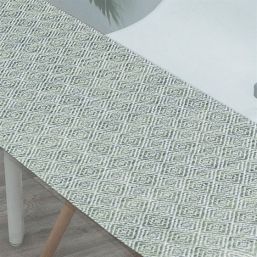 Chemin de table vert avec mosaïque, vinyle tissé antitache lavable et hydrofuge | Nappes françaises