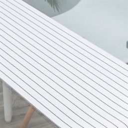 Table runner white with blue stripe, anti-stain woven vinyl washable and water repellent | French Tablecloths
