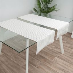 Tischläufer weiß mit blauem Streifen 135 x 40 cm