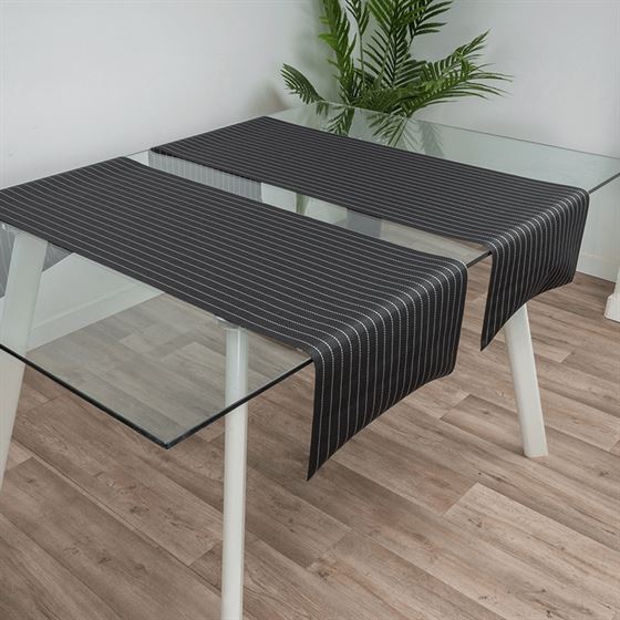 Table runner black with white stripe 135 x 40 cm