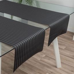 Table runner anti-stain vinyl black with white stripe, size 135 x 40 cm | Franse Tafelkleden
