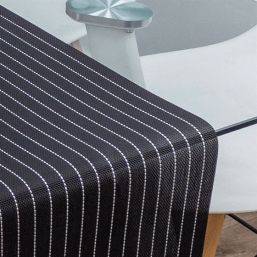 Tafelloper waterafstotend van geweven vinyl. zwart met witte streep, antislip en afwasbaar | Franse Tafelkleden