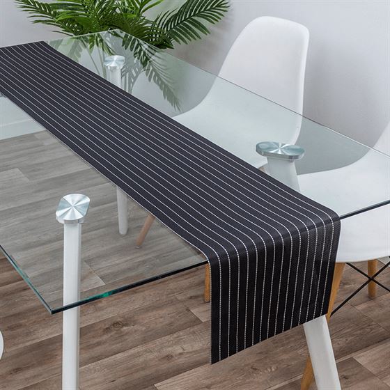 Table runner black with white stripe 180 x 35 cm