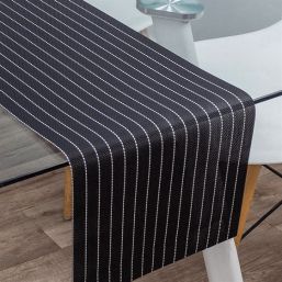 Chemin de table noir avec bande blanche, vinyle antitache lavable. Au format 180 x 35 cm | Franse Tafelkleden