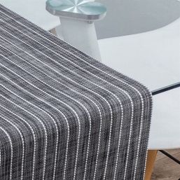 Water-repellent table runner made of woven vinyl. anthracite with white stripe, non-slip and washable | French Tablecloths