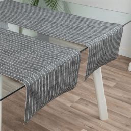 Table runner anti-stain vinyl anthracite with white stripe, size 135 x 40 cm | Franse Tafelkleden