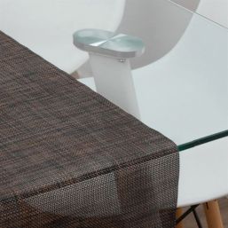Tafelloper waterafstotend van geweven vinyl. bruin gemeleerd, antislip en afwasbaar | Franse Tafelkleden