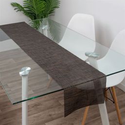 Chemin de table vinyle tressé marron 180 x 35 cm