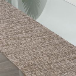 Water-repellent table runner made of woven vinyl. taupe mixed, non-slip and washable | French Tablecloths