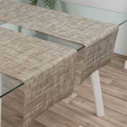 Table runner taupe woven, anti-stain vinyl washable. In the size 135 x 40 cm | Franse Tafelkleden