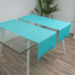 Chemin de table vinyle turquoise tissé 135 x 40 cm