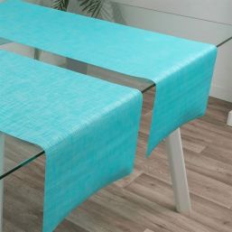 Chemin de table vinyle anti-tache turquoise mixte, dim. 135 x 40 cm | Franse Tafelkleden