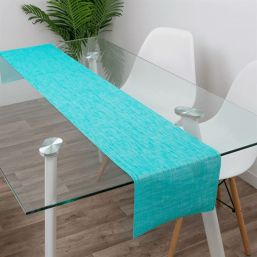 Chemin de table vinyle turquoise tissé 180 x 35 cm