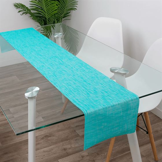 Table runner vinyl turquoise woven 180 x 35 cm