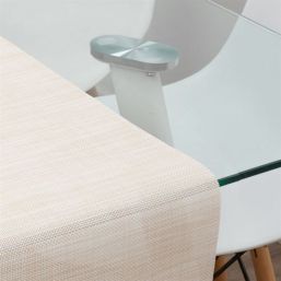 Chemin de table hydrofuge en vinyle tissé. beige mélangé, antidérapant et lavable | Nappes françaises