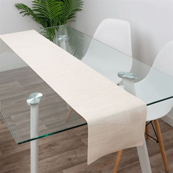 Chemin de table vinyle tissé beige 180 x 35 cm