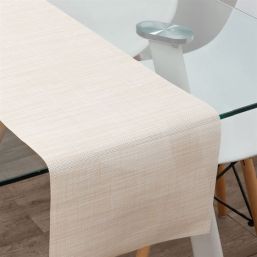 Chemin de table beige tissé, vinyle antitache lavable. Au format 180 x 35 cm | Franse Tafelkleden