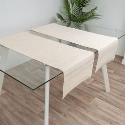Chemin de table vinyle tissé beige 135 x 40 cm