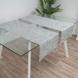 Tischläufer aus gewebtem Vinyl grau | Franse Tafelkleden