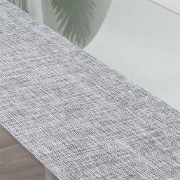Chemin de table hydrofuge en vinyle tissé. gris chiné, antidérapant et lavable | Nappes françaises