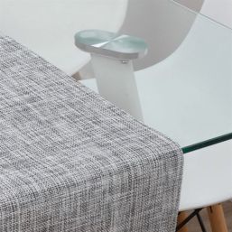 Table runner gray mottled, anti-stain woven vinyl washable and water-repellent | French Tablecloths