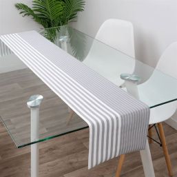 Table runner woven vinyl gray with stripe | Franse Tafelkleden