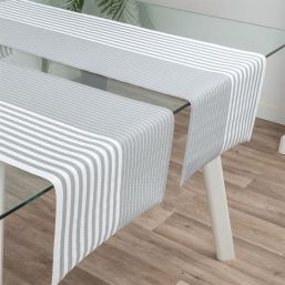 Chemin de table gris avec vinyle blanc antitache lavable. Au format 135 x 40 cm | Franse Tafelkleden