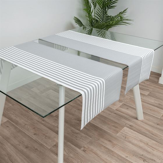 Table runner vinyl gray with stripe woven 135 x 40 cm