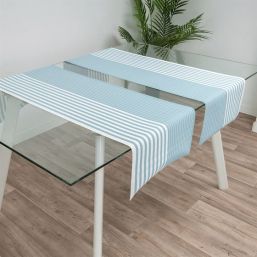 Table runner vinyl turquoise with stripe woven 135 x 40 cm