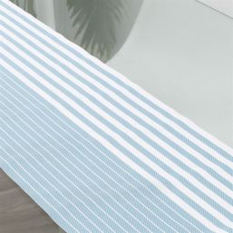 Water-repellent table runner made of woven vinyl. turquoise with white stripe, non-slip and washable | French Tablecloths