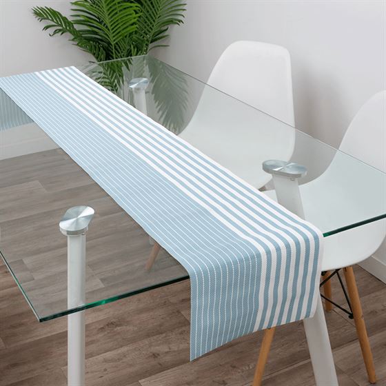Table runner vinyl turquoise with stripe woven 180 x 35 cm