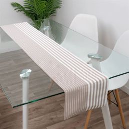 Table runner vinyl taupe with stripe woven 180 x 35 cm